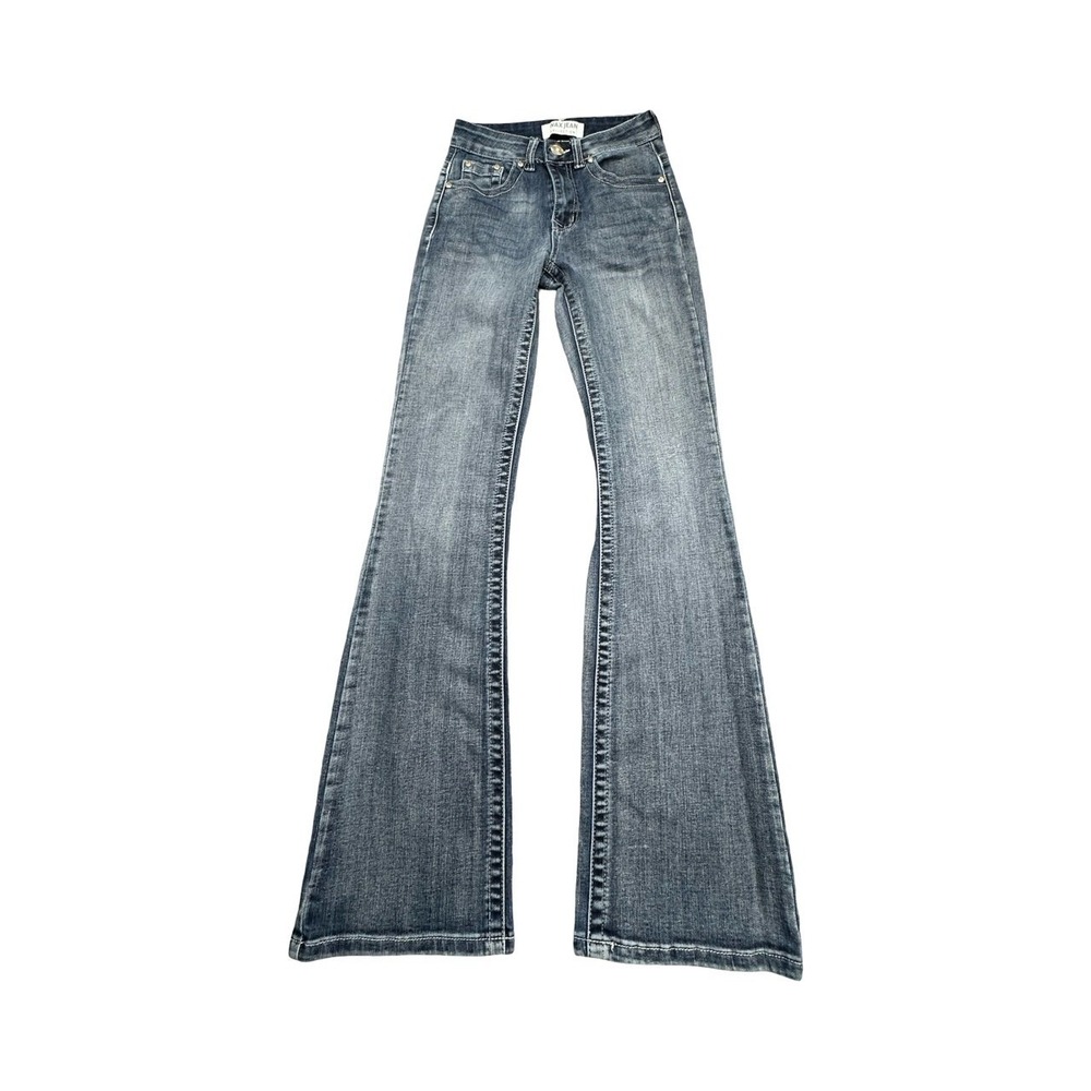 Wax Jean Flare Jeans Womens 0/24 Blue Medium Wash Embellished Pockets Y2K Retro